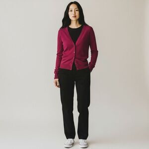 Ambiance Solid Maroon Burgundy V Neck Button Down Sweater Long Sleeve size M